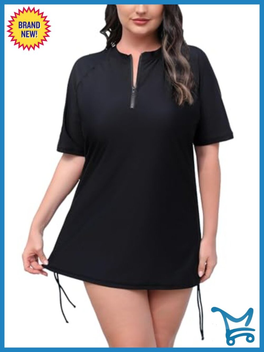 Plus Size Half Zip Rash Guard Swim Shirt Short Sleeve UPF50+